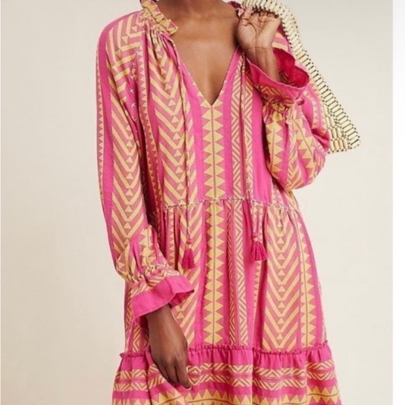 Maeve Pink and Yellow Long Sleeve Dress - Picture 3 of 9